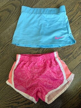 Nike Kids Aqua Blue Skort with Pink Swoosh and Pink Athletic Shorts 18-24 months